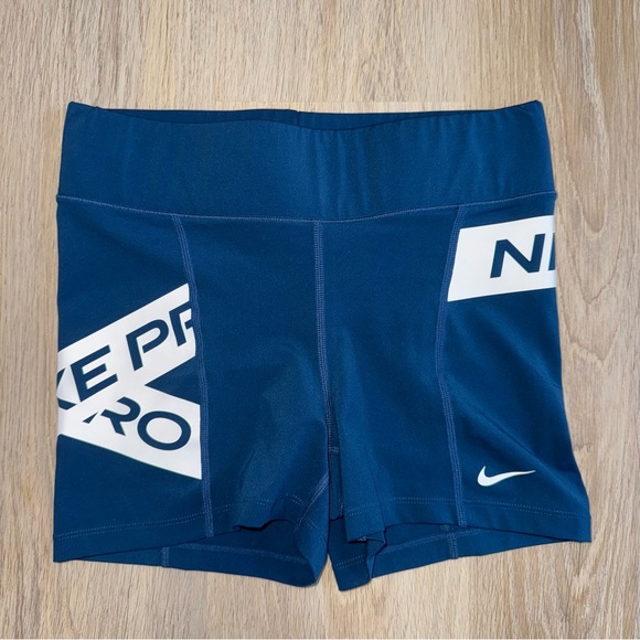 Nike Pro Blue & White Spandex Compression Shorts - Size Medium - Picture 1 of 6